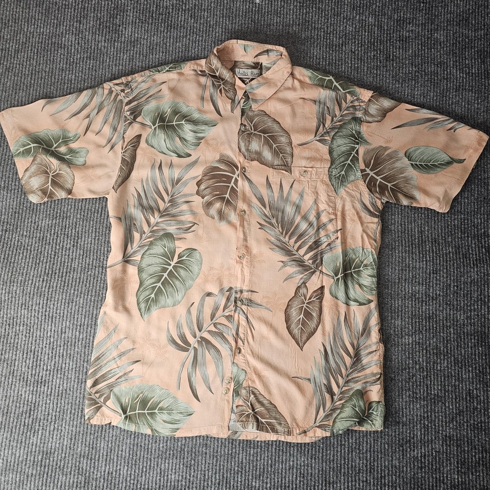 Hollis River Shirt Mens Large Peach Hawaiian Rayon Short Sleeve Button Front